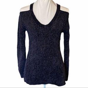Cuddly cold shoulder sweater.
